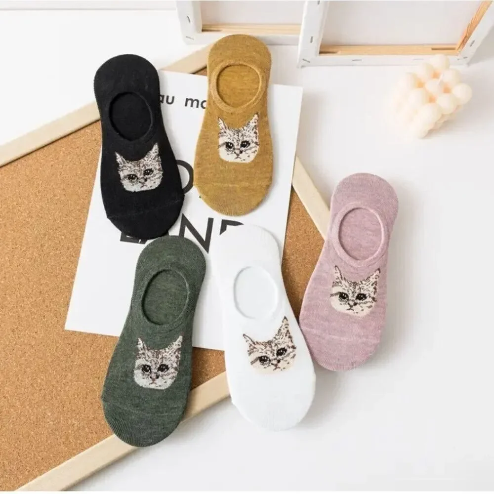Kitty cat no show ankle sock bundle 5 pk